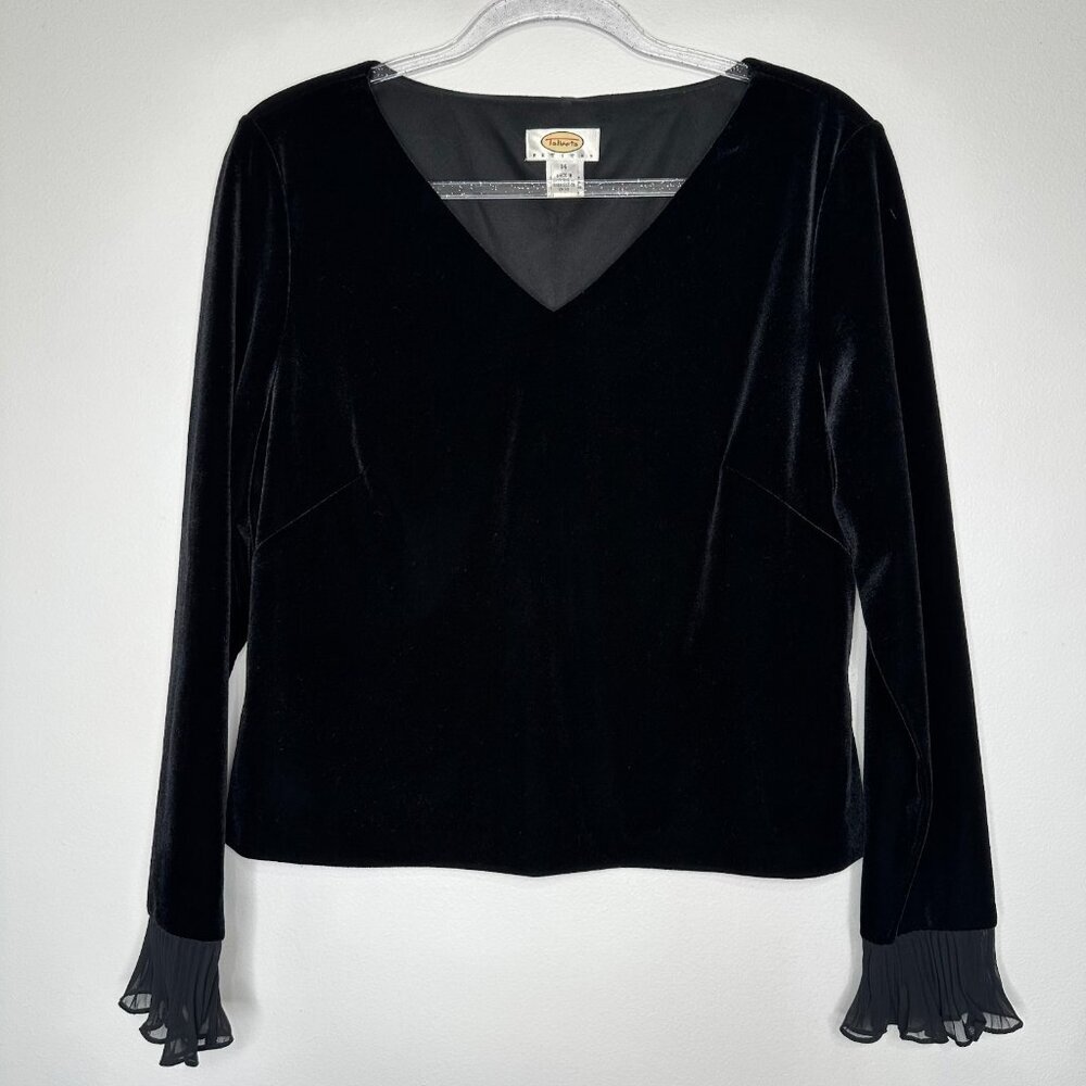 Vintage Talbots Black Velvet Top Size 14‎ Chiffon Cuffs